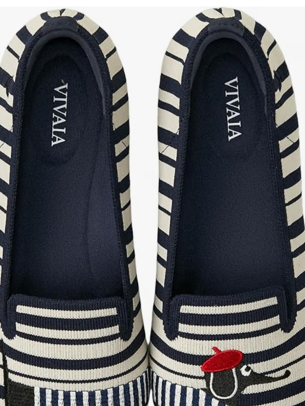 Vivaia Audrey Navy & Cream Stripe Slip-On Flats with Embroidered Dog Size 11 New